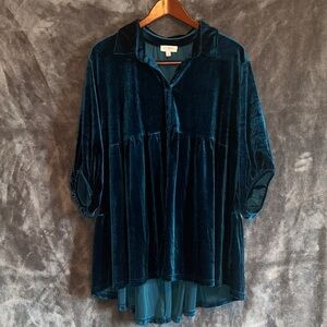 Umgee Teal Velvet Blouse